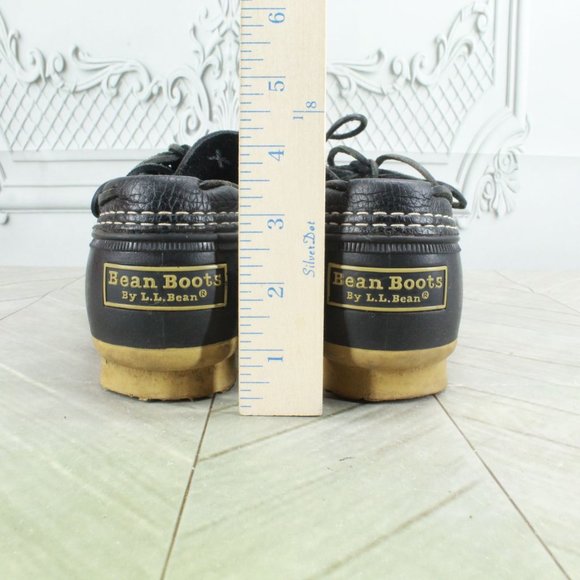 LL Bean Black Leather Unlined Waterproof Ankle Duck Boots Size 7 M - Picture 6 of 10